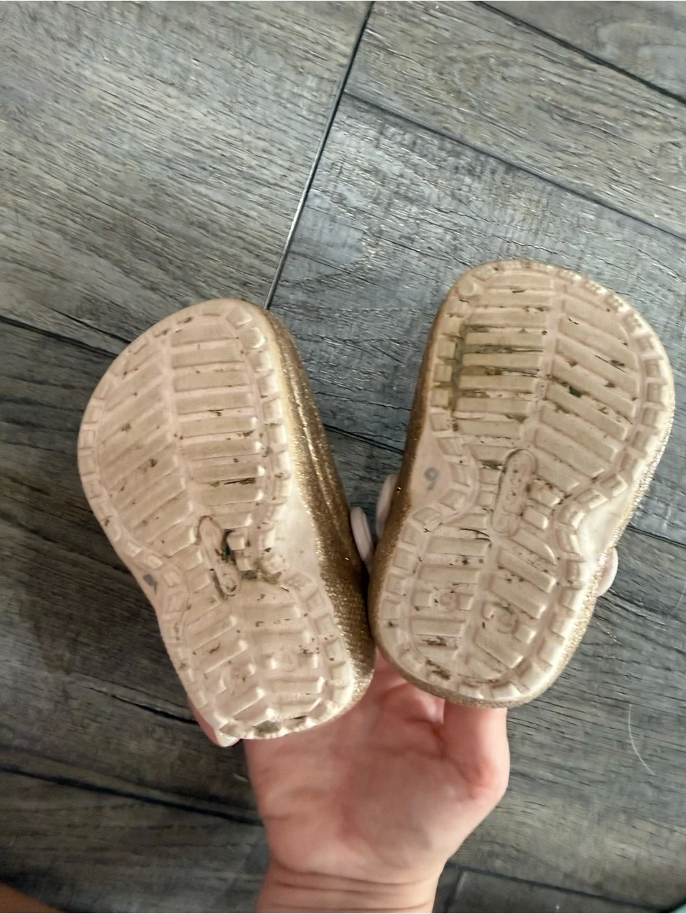 Baby Croc Shoes in Rose Gold with Pink Strap